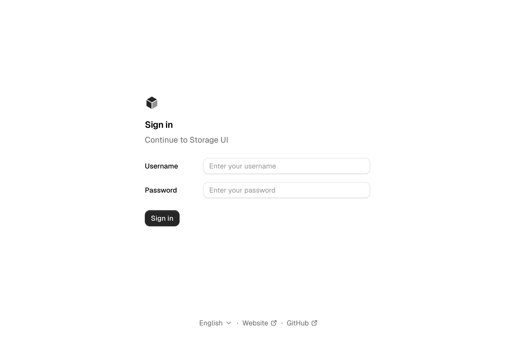 Storage UI sign-in screen